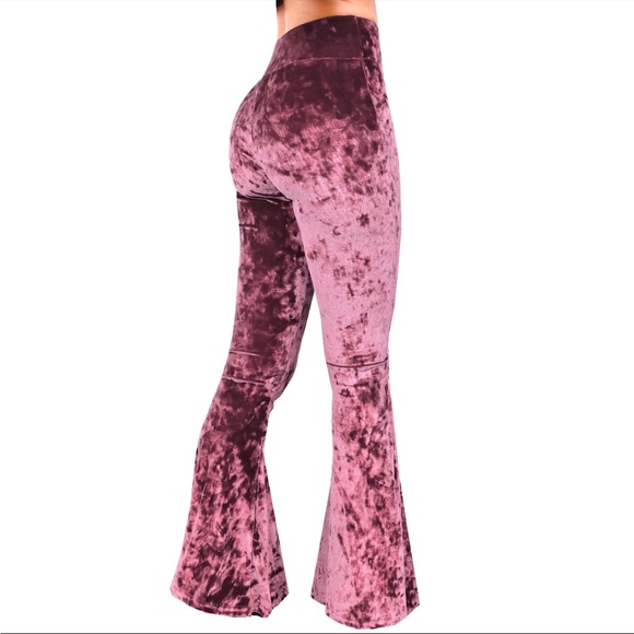 Dusty Rose Crushed Velvet Bell Bottom Flare Pants - Picture 7 of 9